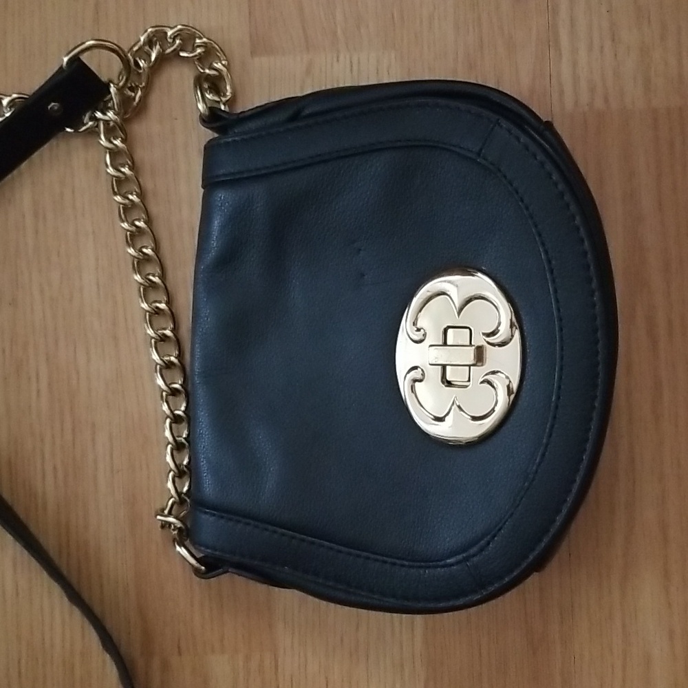 Emma Fox Black Leather Crossbody Bag Purse Shoulder Hand Bag Chain Strap Small
